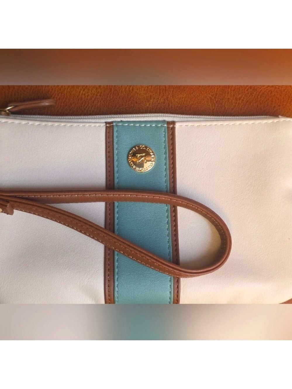Stone & Co White and Blue Cosmetic Wristlet Bag